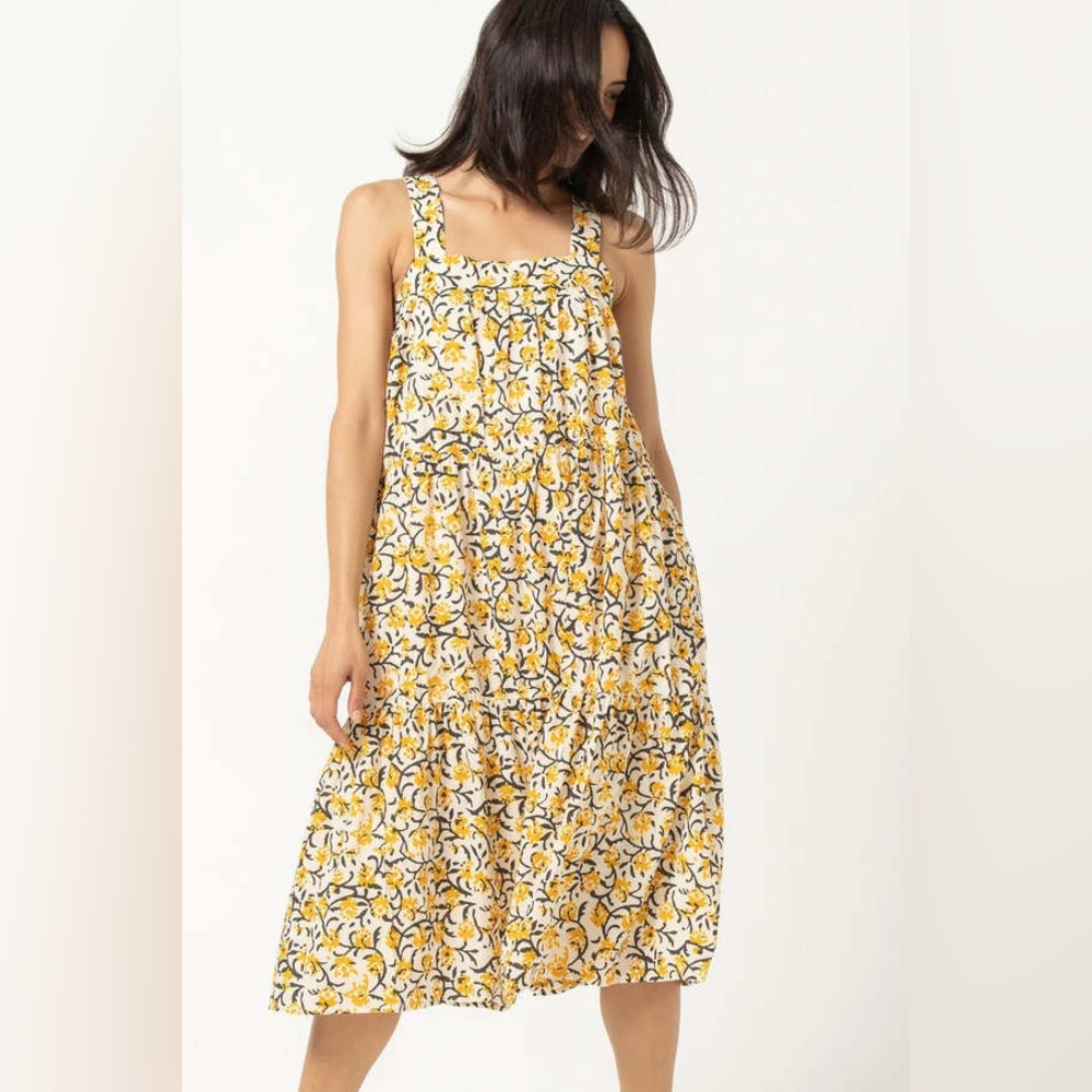 LILLA P. $200 PEPLUM SEAM TANK DRESS - GOLD PRINT - Picture 4 of 7